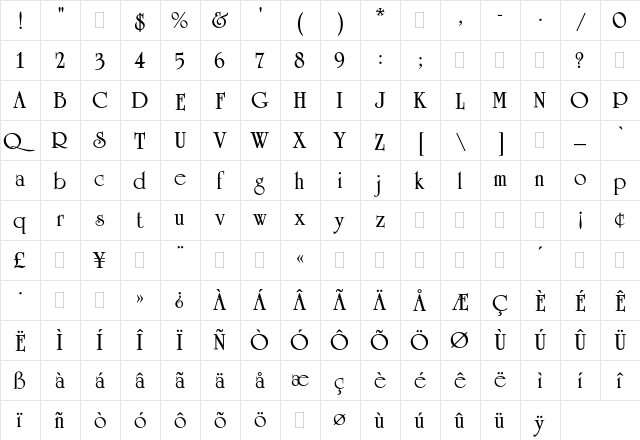 University Roman Bold Plain  glyph index