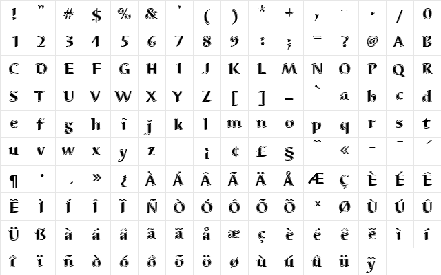 BarbedorTHeaIn1 Regular  glyph index