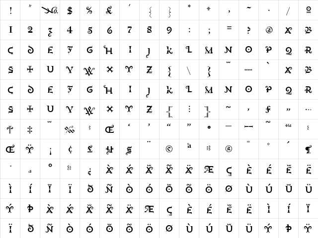 Fetish HTF-No338  glyph index