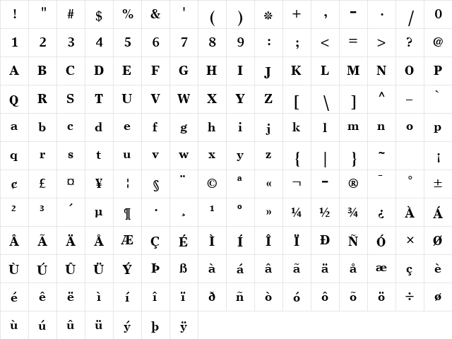Yakout Linotype Bold  glyph index