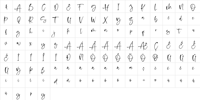 Shelma & Hugie Regular  glyph index