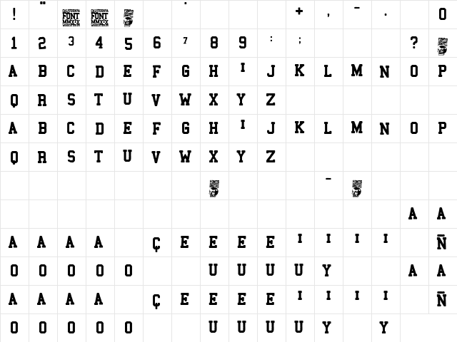 California Regular  glyph index