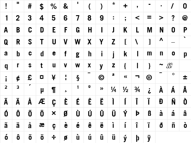 Commerce Black SSi Bold  glyph index