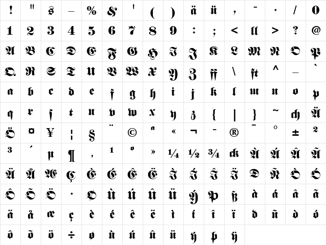 FetteFraktur LT Dfr Regular  glyph index