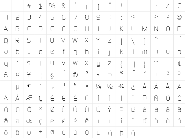 DigitalEF Light  glyph index