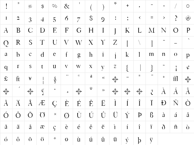 EldoradoDisplay Regular  glyph index