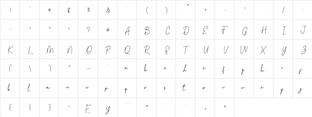 Golden Bridge Script Regular  glyph index