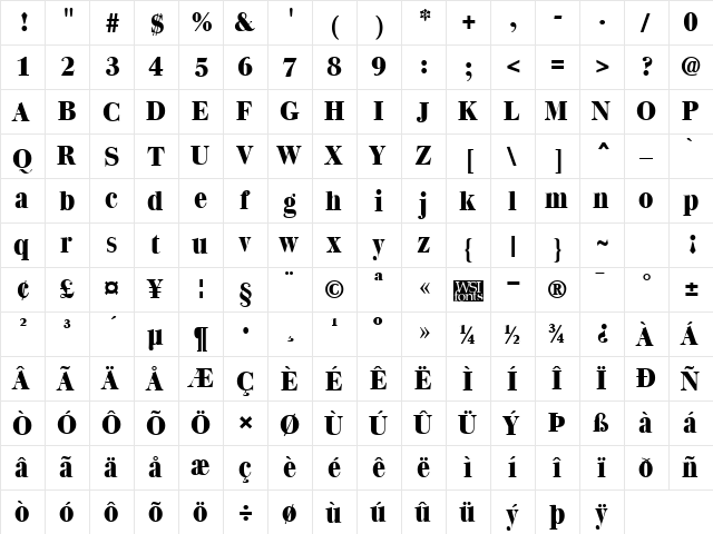 QuantasExtrabold Regular  glyph index