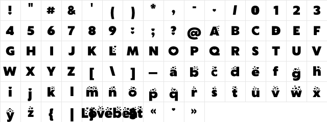 Lovebeat Regular  glyph index