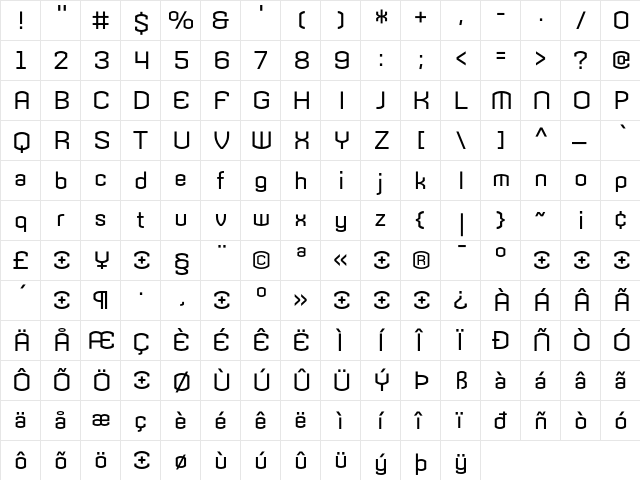 Armada Regular  glyph index