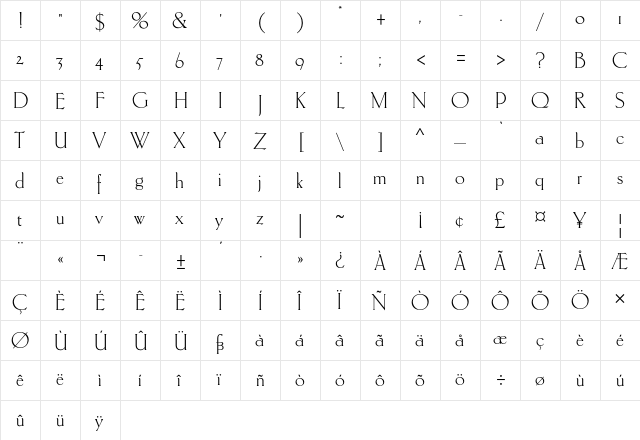 Carlton Std Regular  glyph index