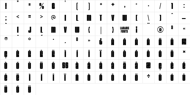 Velvenda Megablack  glyph index