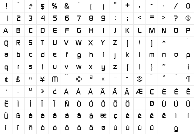 Digital Regular  glyph index