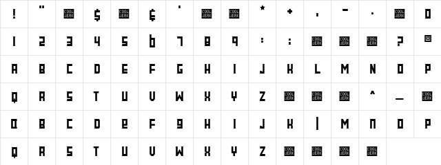 Slimline Regular  glyph index