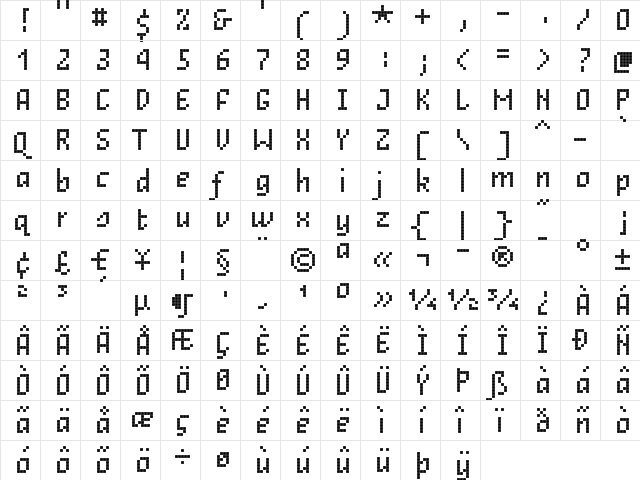 Unibody 8 Italic  glyph index