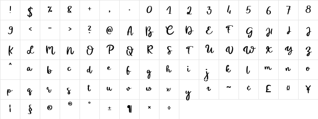 Sunshine Demo Regular  glyph index
