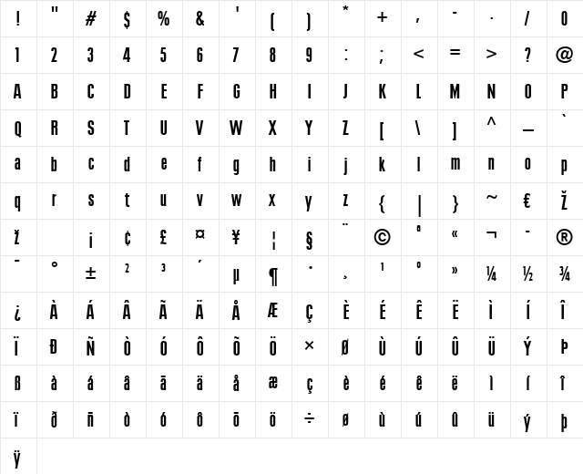 Plak LT BlackExtraCondensed Regular  glyph index