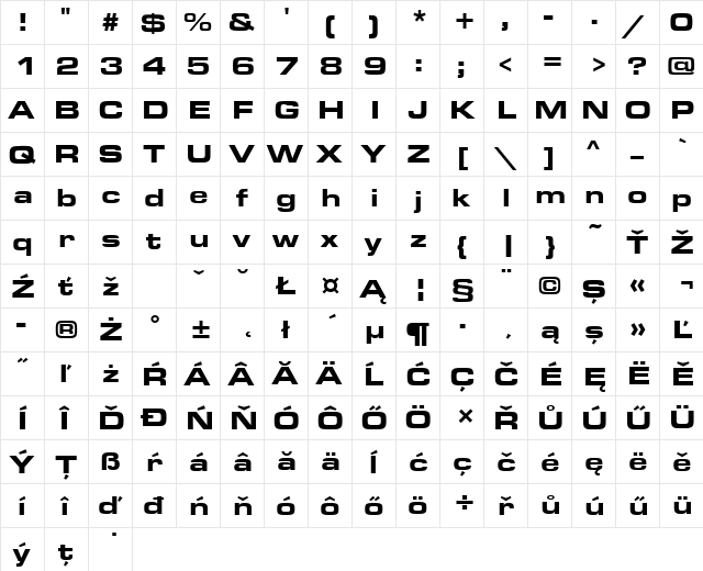 EurostileTEEBlaExt Regular  glyph index