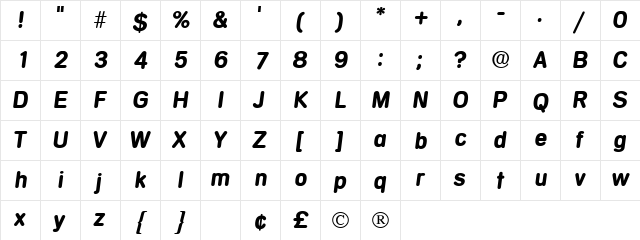 Menta Display SSi Italic  glyph index