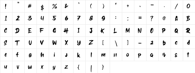 Holyrock Regular  glyph index