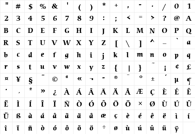 CerigoITC Bold  glyph index