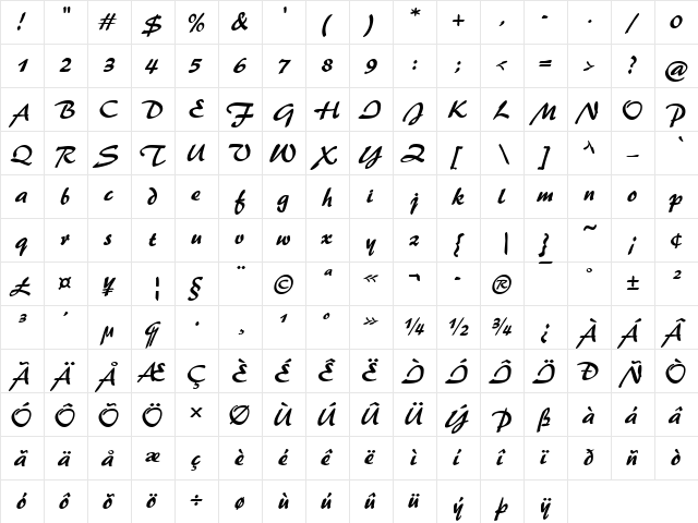 BERKLEY Regular  glyph index