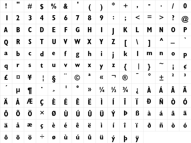Gill Sans Bold Condensed  glyph index