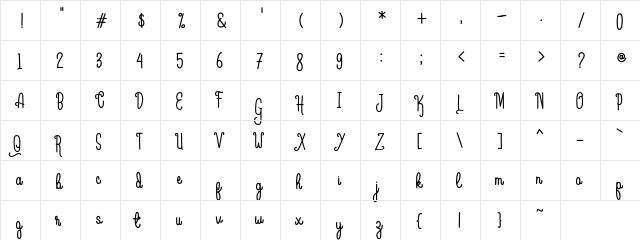 Hana_love Regular  glyph index