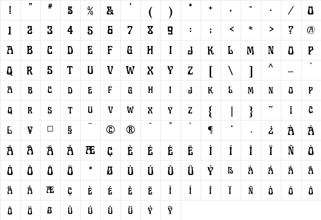 Legrand Regular  glyph index