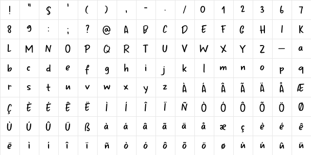 Odaiba Script DEMO Regular  glyph index
