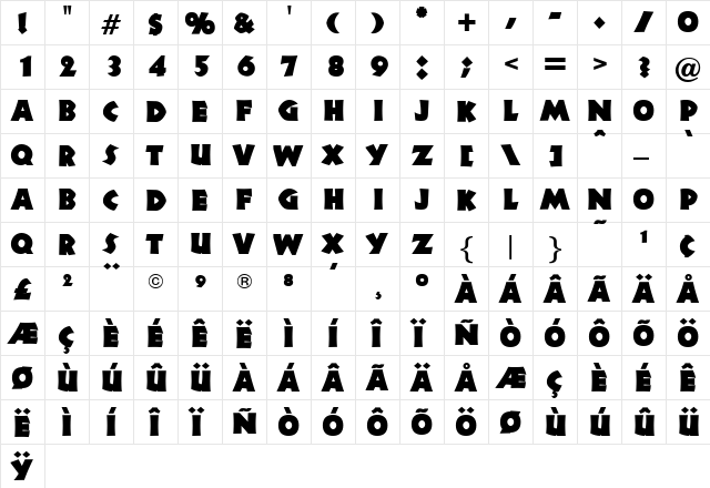 OPTINeuland Regular  glyph index