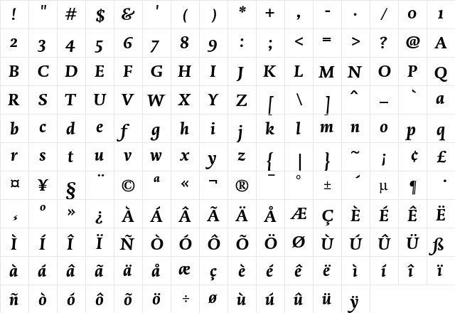 DTL Dorian ST Bold Italic  glyph index