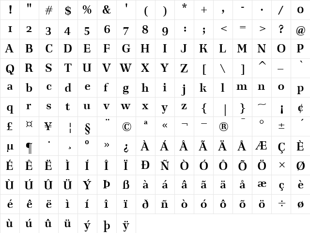 Richler-Bold Regular  glyph index