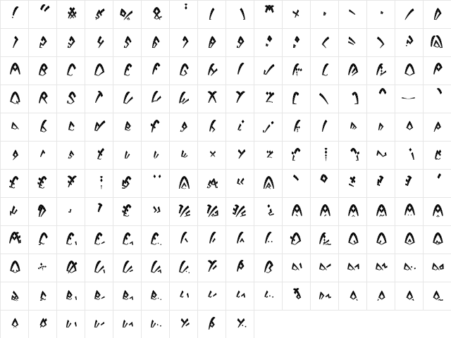 Dack Broken  glyph index