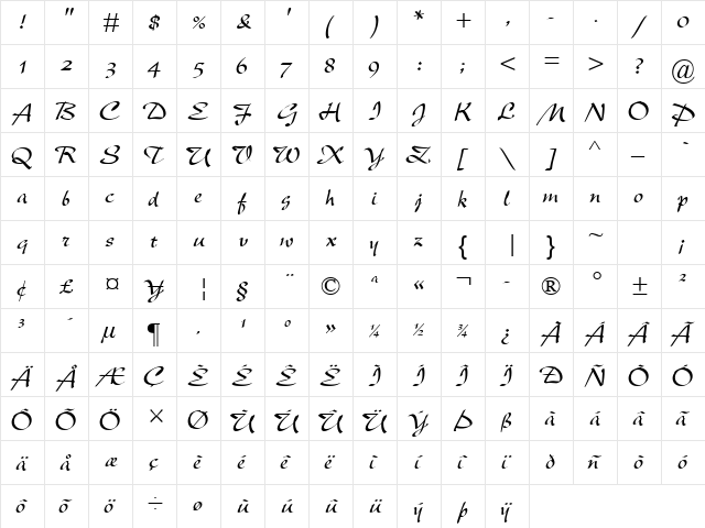 New Berolina Regular  glyph index