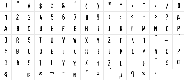 ConfidentialC Regular  glyph index