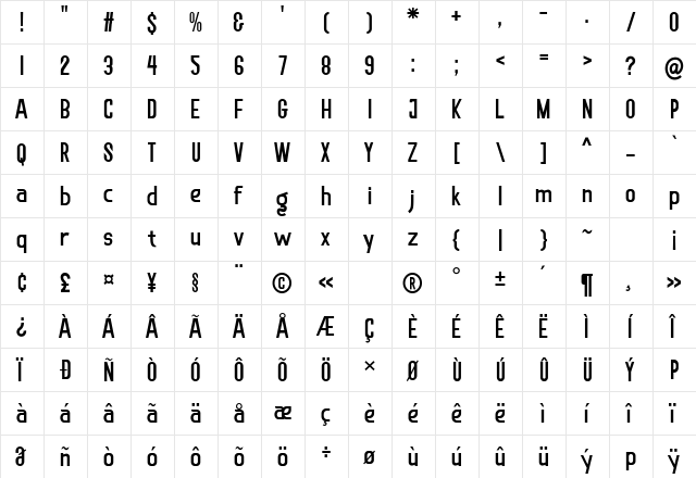 Soegja Regular  glyph index