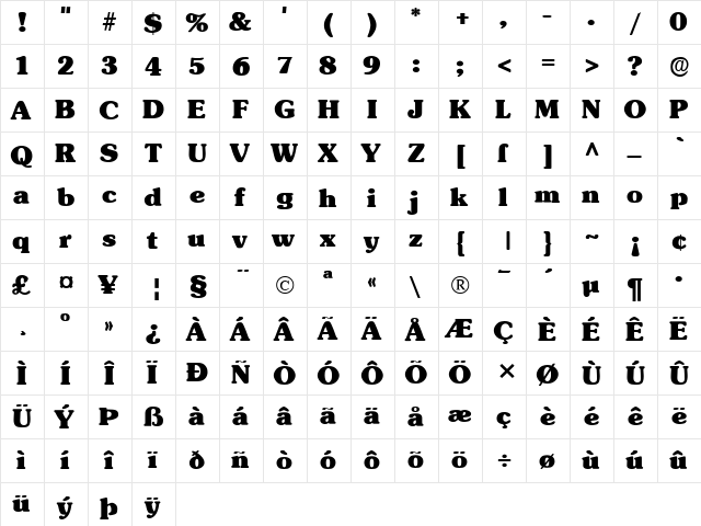 Subway Regular  glyph index