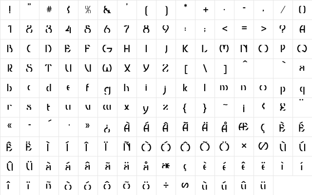ThresholdCP Regular  glyph index