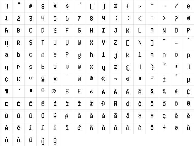 ABS Regular  glyph index