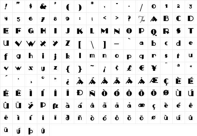 MonkeyFingers Regular  glyph index