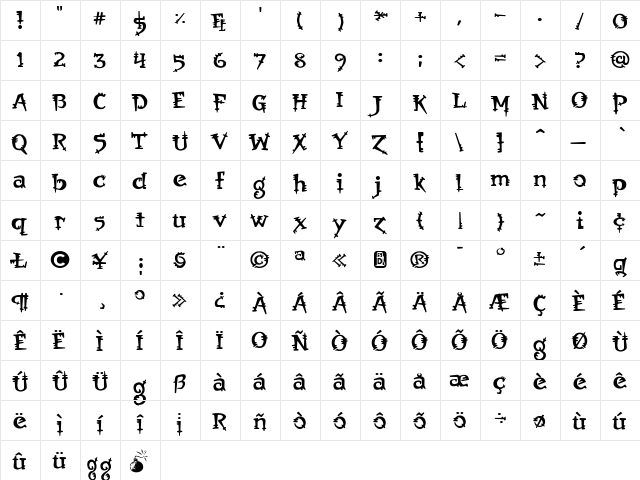 Orbus Regular  glyph index