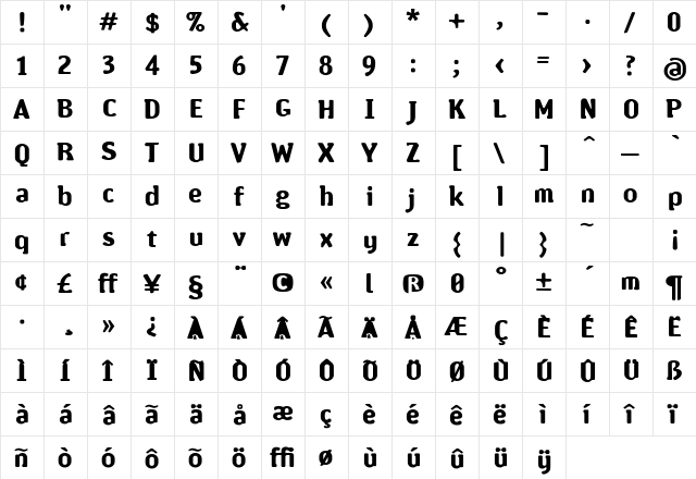 Amoebia Medium  glyph index