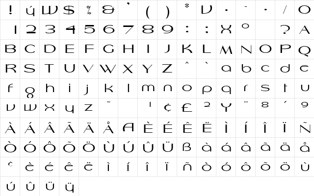 Harlesden DB Regular  glyph index