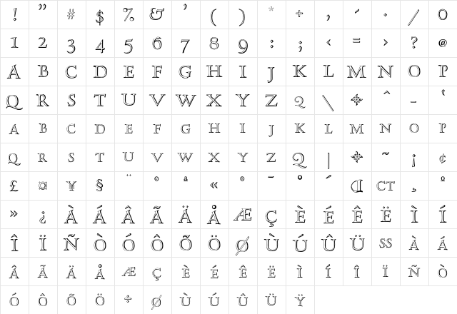 HadrianoStoneCut Regular  glyph index