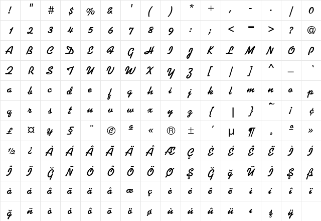 Kaplan-Bold Regular  glyph index