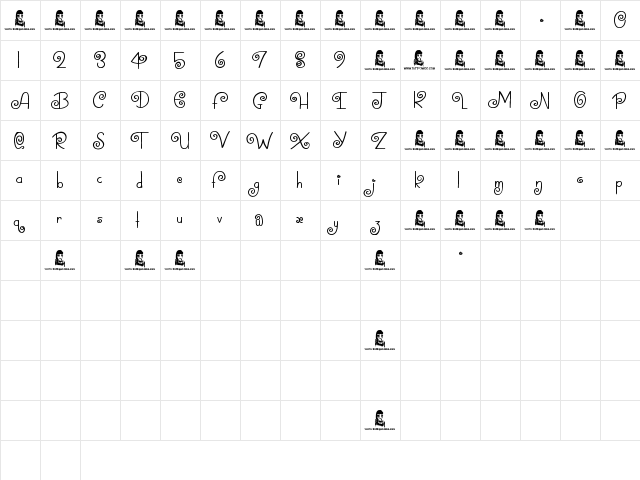 Swirly Tops Regular  glyph index