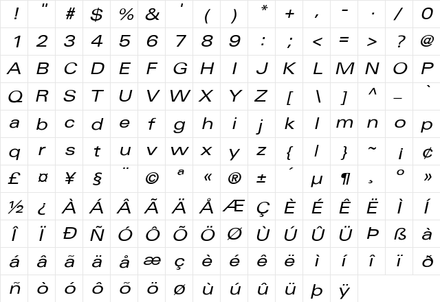 Fox-Extended-Oblique Regular  glyph index