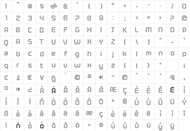 ClickRegular Regular  glyph index
