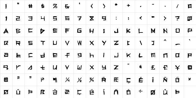 Squeeg Regular  glyph index